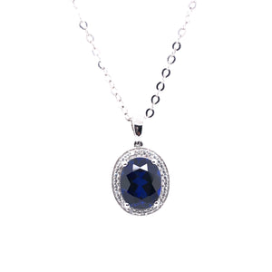 9ct White Gold Created Sapphire & CZ Vintage Cluster Pendant