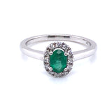 9ct White Gold Emerald & Diamond Cluster Ring