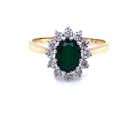 9ct  Gold Green Agate & CZ Cluster Ring GRE080