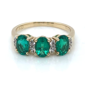 9ct Gold Created Emerald & CZ Trilogy Ring