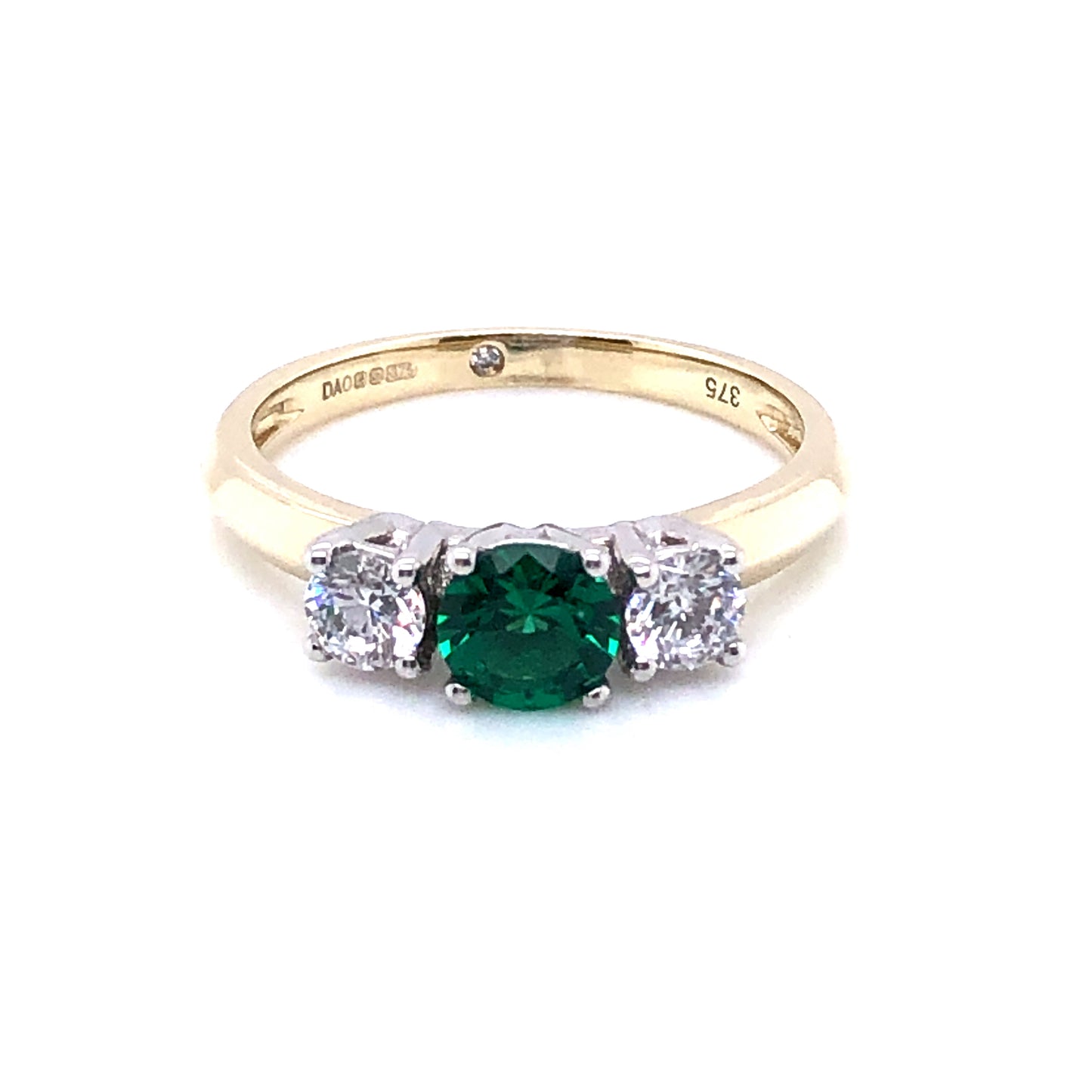 9ct Gold Green & White CZ Trilogy Ring GRE087