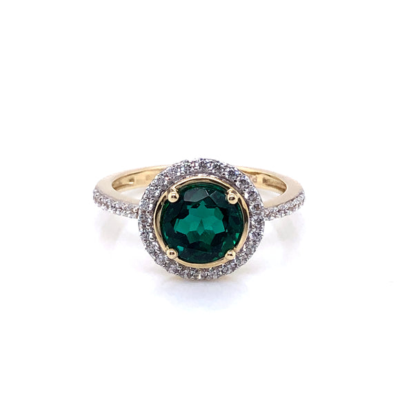 9ct Gold Created Emerald & CZ Floating Halo Ring