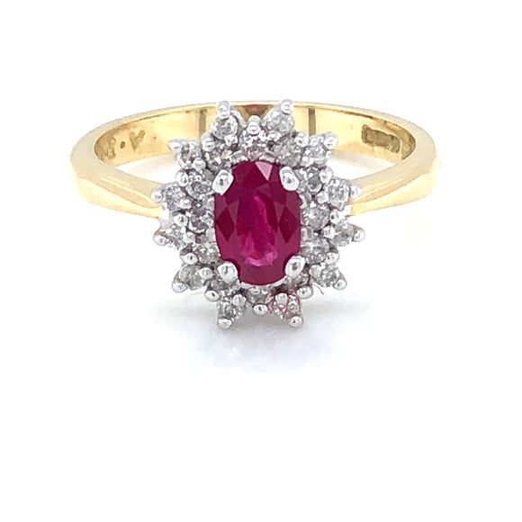 18ct Gold Ruby & Diamond Double Cluster Ring