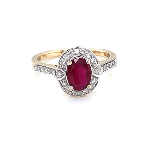 9ct Gold Ruby & Diamond Vintage Cluster Ring