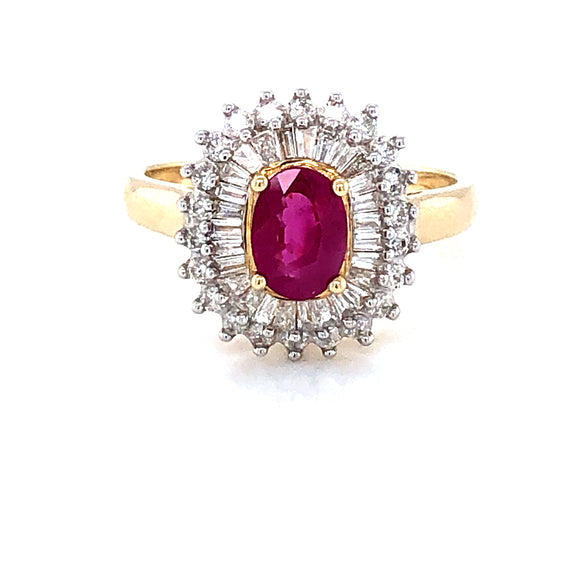 9ct Gold Ruby & Diamond Double Cluster Ring