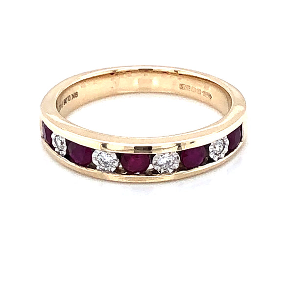 9ct Gold Ruby & Diamond Channel-set Eternity Ring