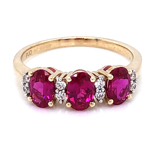 9ct Gold Ruby CZ Trilogy Ring GRR139