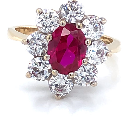 9ct Gold  Ruby & CZ Large Cluster Ring GRR078