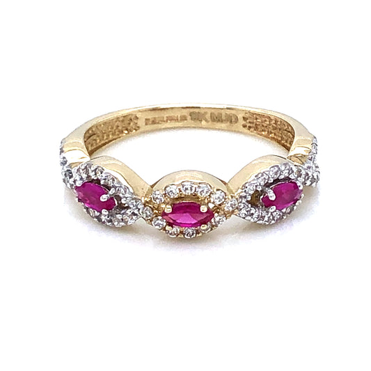 9ct Gold Ruby Marquise  & CZ Twist Ring GRR080