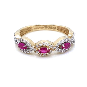 9ct Gold Ruby Marquise  & CZ Twist Ring
