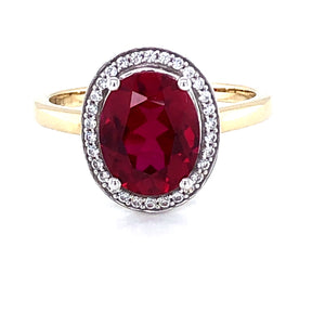 9ct Gold  Created Ruby & CZ Vintage Halo Ring