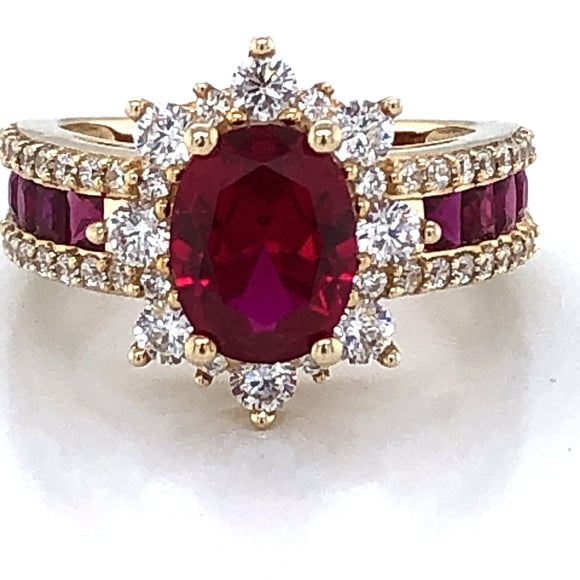 9ct Gold  Ruby & CZ Large Cocktail Ring