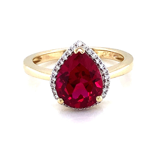 9ct Gold  Ruby & CZ Large Pear Halo Ring GRR091