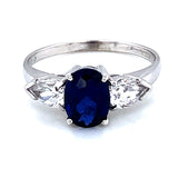 9ct White Gold  Sapphire & Pear CZ Trilogy  Ring