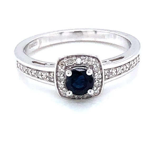 9ct White Gold Sapphire & Diamond Cushion Cluster Ring