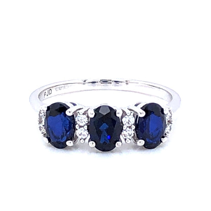 9ct White Gold Created Sapphire & CZ Trilogy Ring GRS110