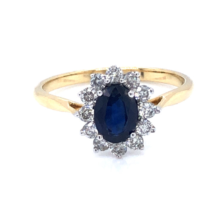 18ct Gold 1.00ct Sapphire & Diamond Cluster Ring GRS126