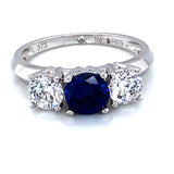 9ct White Gold  Synthetic Sapphire & CZ Trilogy  Ring
