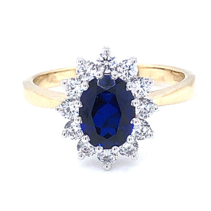 9ct  Gold Created Sapphire & CZ Cluster Ring GRS247