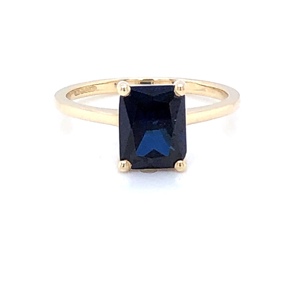 9ct Gold  Created Sapphire Rectangular Ring
