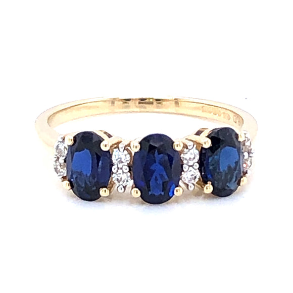 9ct Gold  Sapphire & CZ Trilogy Ring