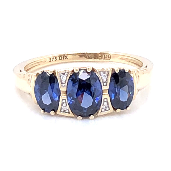 9ct Gold Created Sapphire & CZ Victorian Style Ring