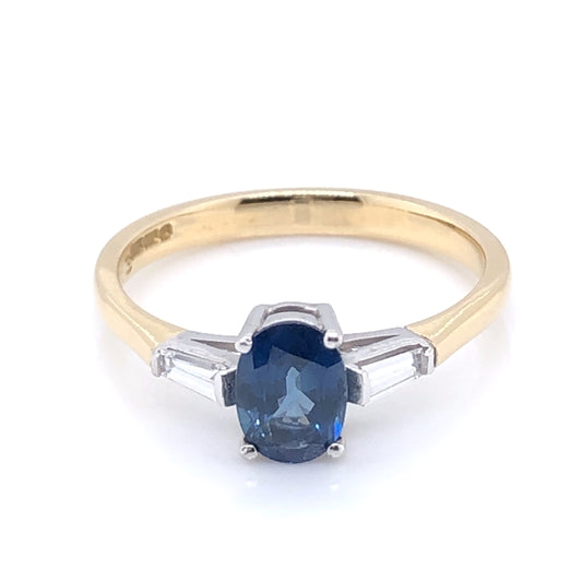 18ct Gold Fine Sapphire & Diamond Baguette Ring GRS51