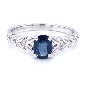9ct White Gold Sapphire & Diamond Leaf Ring