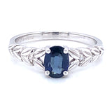 9ct White Gold Sapphire & Diamond Leaf Ring