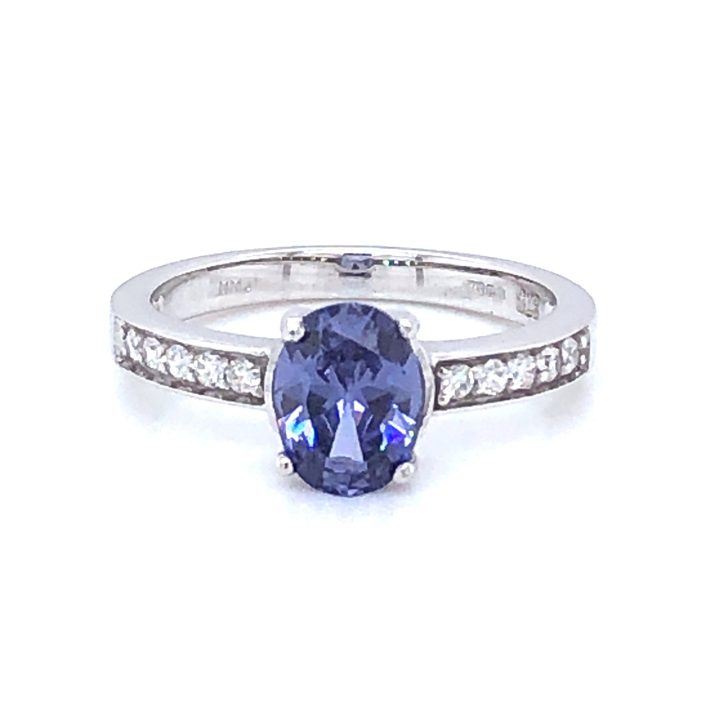 9ct White Gold Sapphire & Pavé CZ Ring GRS95