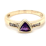 9ct  Gold Amethyst & Diamond Triangular Ring