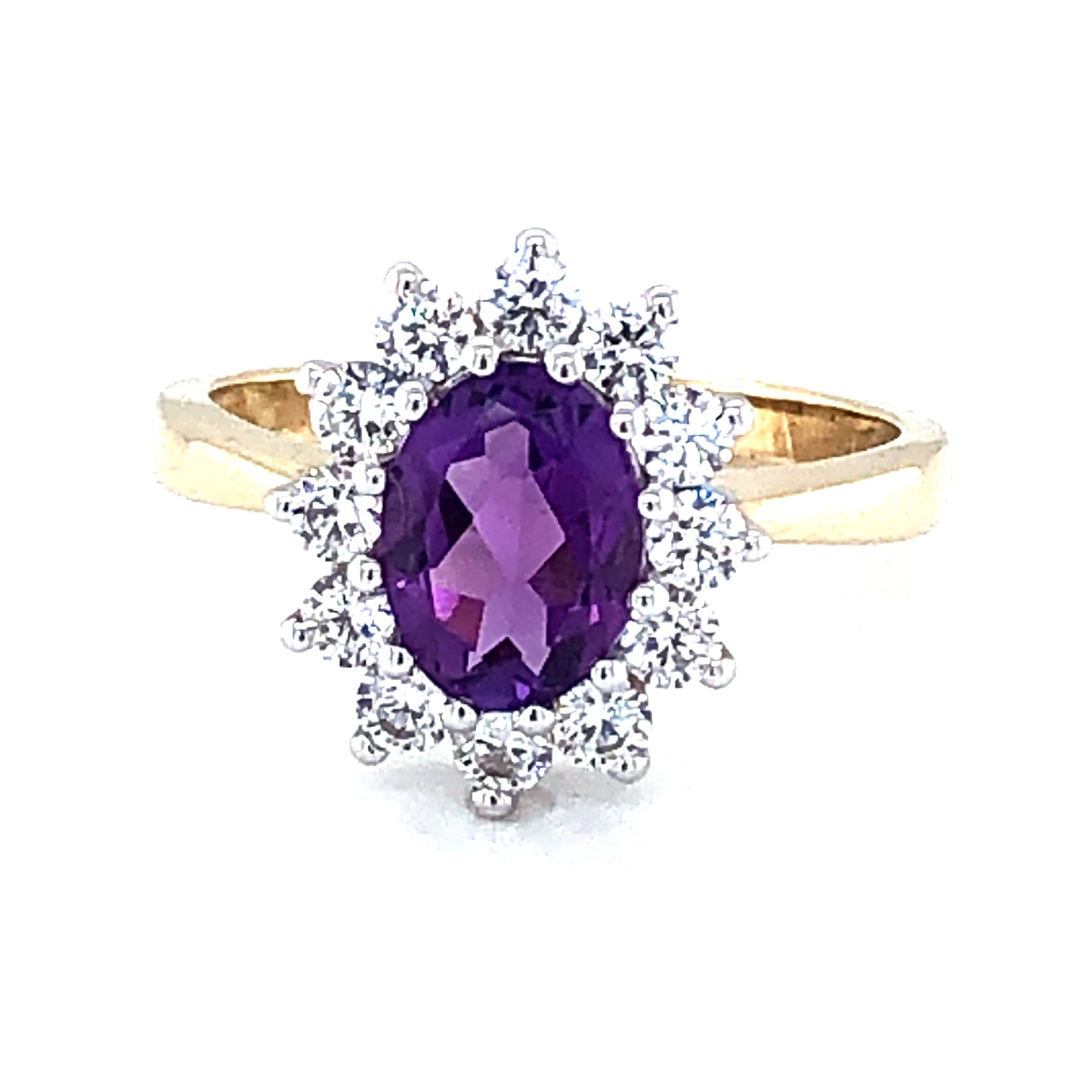 9ct Gold Amethyst & CZ Cluster Ring GRX285