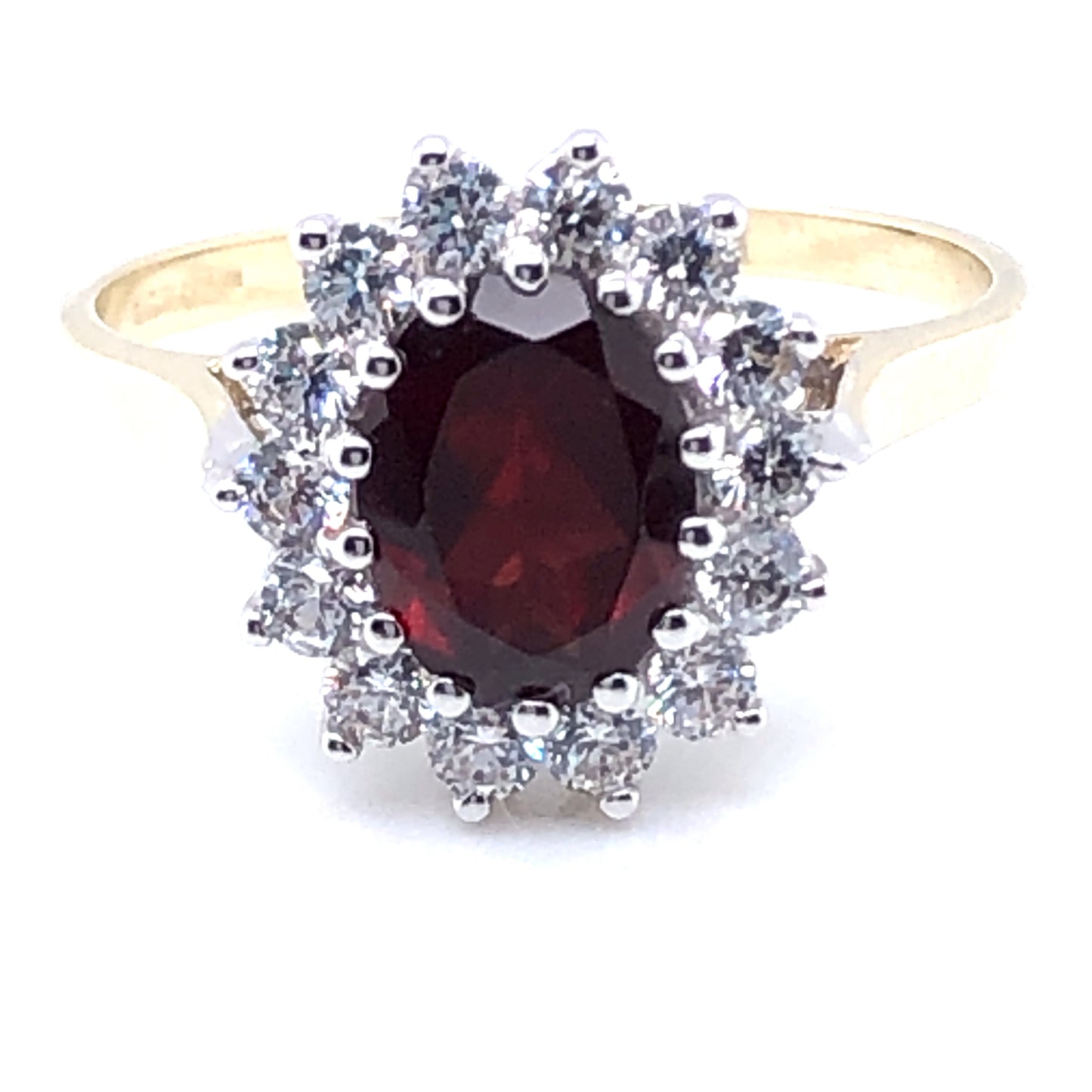 9ct  Gold Garnet & CZ Cluster Ring GRX234