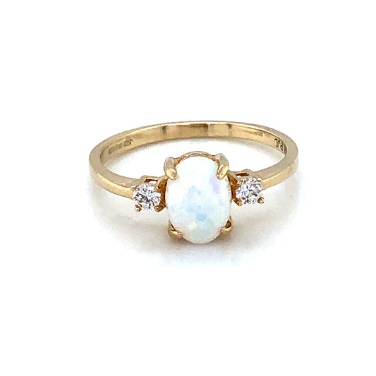 9ct  Gold  Created Opal & CZ Trilogy Ring GRL70