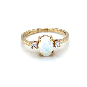 9ct  Gold  Created Opal & CZ Trilogy Ring