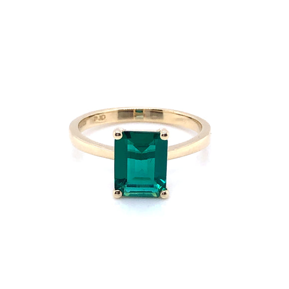 9ct Gold Created Emerald Rectangular Ring