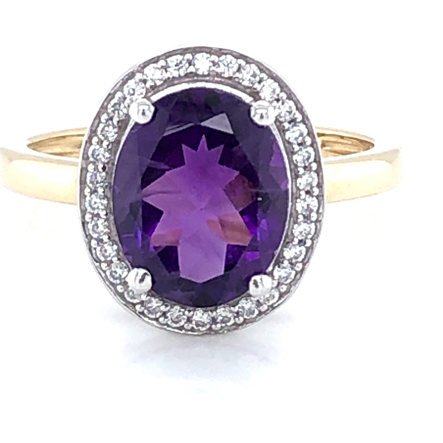 9ct Gold Amethyst & CZ Vintage Cluster Ring