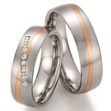 Steel Wedding Ring with 14K Rose Gold Diagonal Stripe