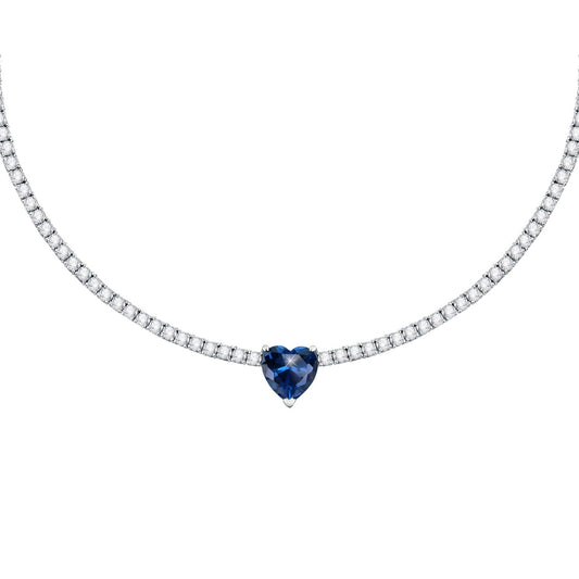 Chiara Ferragni Diamond Heart Necklace Tennis With Big Blue Heart Stone J19AUV03