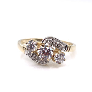 9ct Gold CZ Trilogy Crossover Ring
