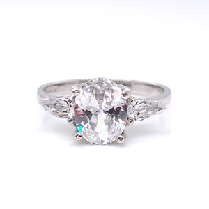 9ct White Gold CZ Oval Solitaire Ring