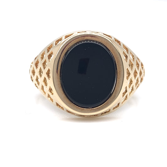 9ct Gold Gents Oval Onyx Ring GR119