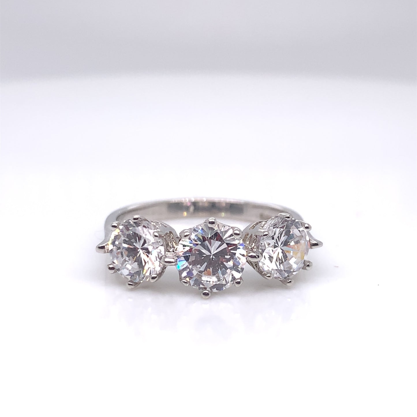 9ct White Gold CZ Trilogy Ring