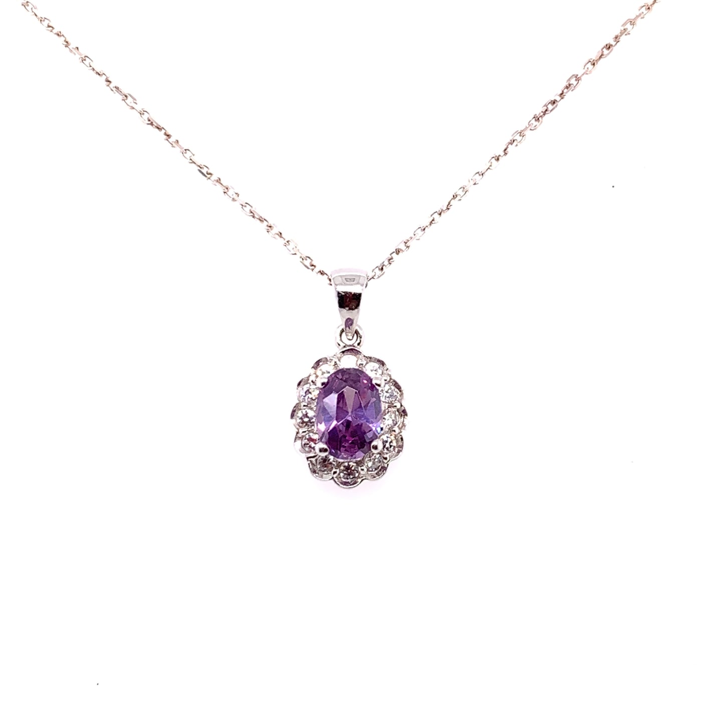 Sterling Silver Amethyst & CZ Cluster Pendant