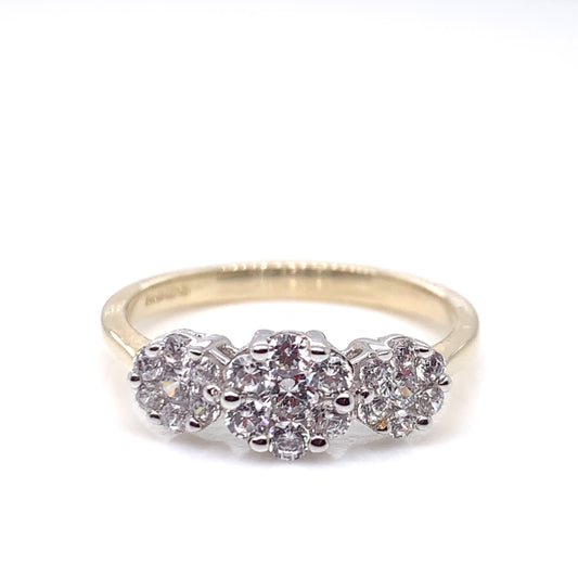 9ct Gold CZ Trilogy Cluster Ring