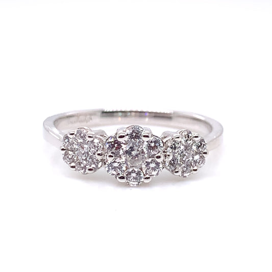 9ct White Gold CZ Trilogy Cluster Ring WRZ150