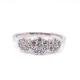 9ct White Gold CZ Trilogy Cluster Ring