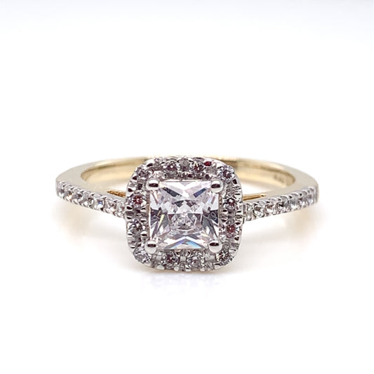 9ct Gold CZ Cushion Halo Ring