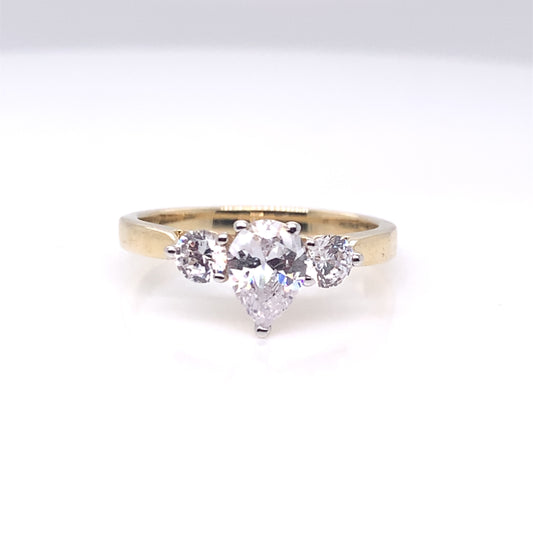 9ct Gold CZ Trilogy Teardrop Ring