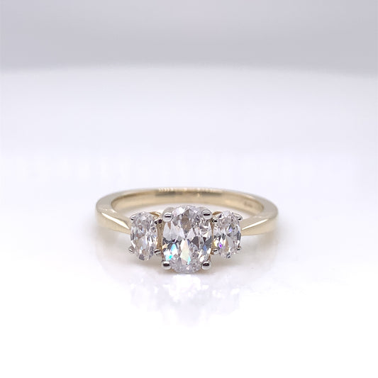 9ct Gold CZ Oval Trilogy Ring